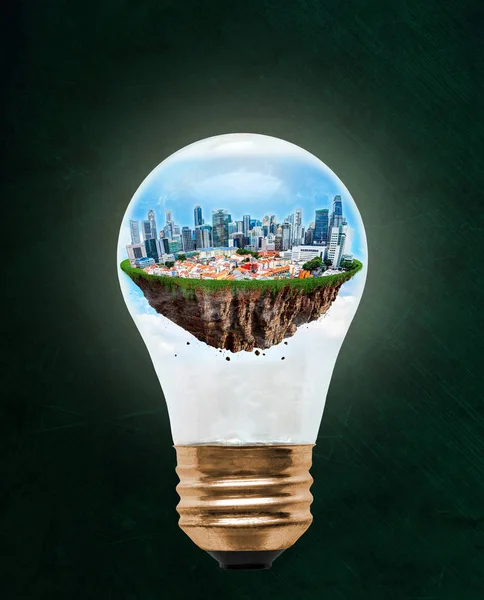Floating City Singapore Light Bulb Copy Space Concept Eco Friendly — Stock Photo, Image