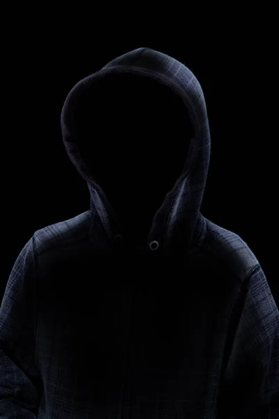 Anonymní Podsvícení Tajemný Muž Nosí Hoodie Silueta Izolované Černém Pozadí — Stock fotografie