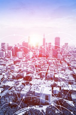 Yüksek hızlı veri ve internet co ile kentsel San Francisco manzarası