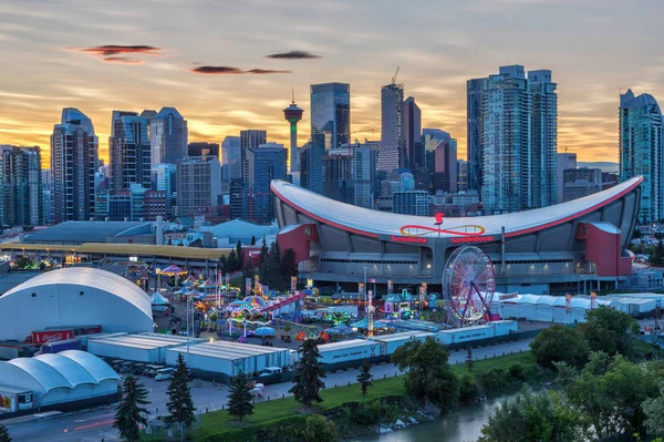 Calgary Canada Juli 2019 Zonsondergang Skyline Van Calgary Met Het — Stockfoto