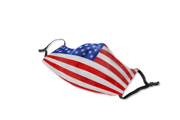 Homemade Cloth Face Mask United States Flag Pattern Isolated White — Stock Photo, Image