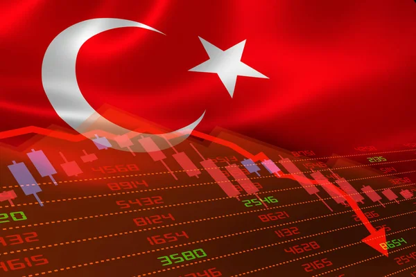 Desaceleração Econômica Turquia Com Mercado Ações Mostrando Gráfico Ações Para — Fotografia de Stock