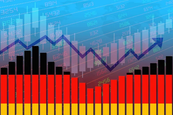 ドイツのバーチャート上のフラグ経済回復の概念と経済や企業としてコヴィト 19や他の大災害などの危機後のビジネスの改善は再び再開します — ストック写真