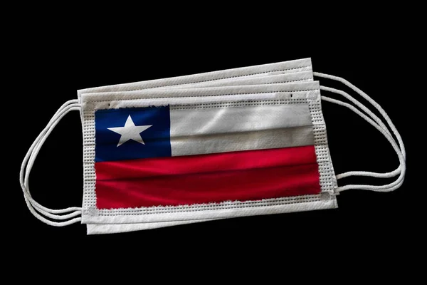 Surgical Face Masks Flag Chile Printed Isolated Black Background Concept — Stock Photo, Image