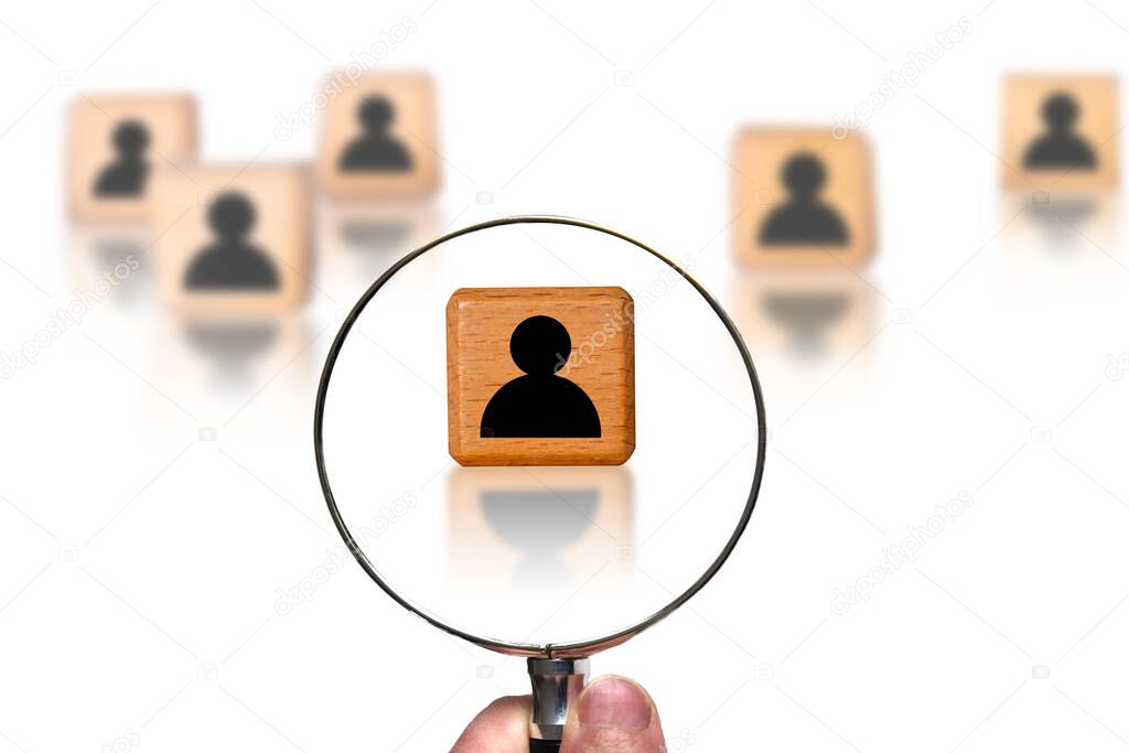 Concept of searching for a person, talent, potential employee using magnifying glass.