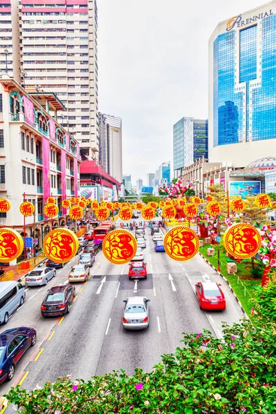 Singapore January 2016 Colorful Decorations Hang Streets Singapore Chinatown City — Stock Photo, Image