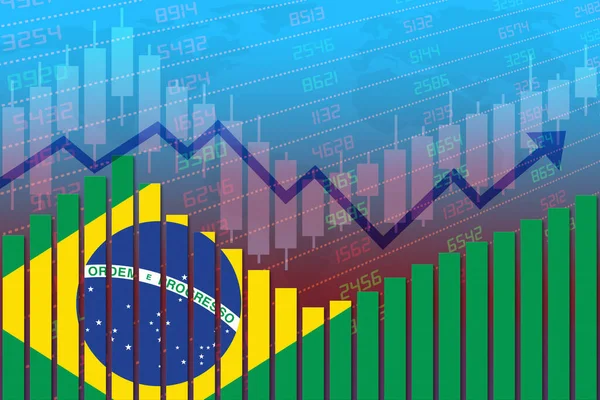 Brasiliens Flagga Stapeldiagram Begreppet Ekonomisk Återhämtning Och Företag Förbättras Efter — Stockfoto