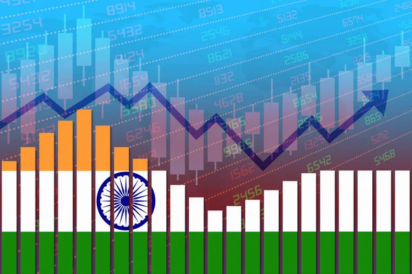 Indiens Flagga Stapeldiagram Begreppet Ekonomisk Återhämtning Och Företag Förbättras Efter — Stockfoto