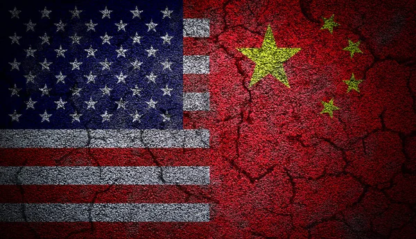 Rendering Dual China Flags Painted Concrete Wall Grunge Effect Deep — Stock Photo, Image