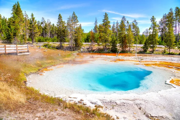 Silex Spring, una piscina termal en la Cuenca del Géiser Inferior de Fountain Paint Pot en el Parque Nacional de Yellowstone, Wyoming, Estados Unidos . — Imagen de stock Silex Spring Una Piscina Termal Cuenca Del Géiser Inferior Fountain — Foto de Stock