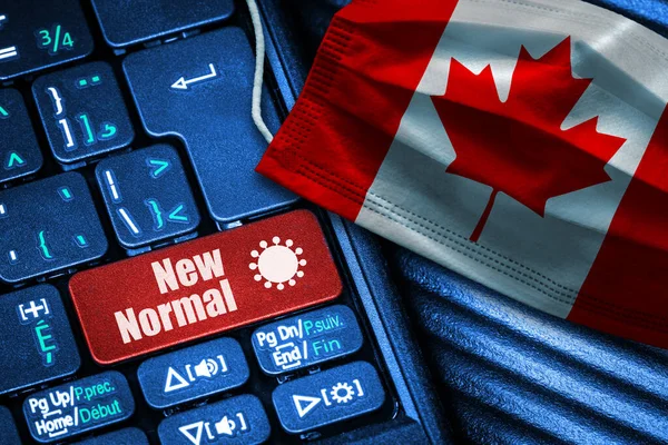 Conceito Novo Normal Canadá Durante Covid Com Teclado Computador Texto — Fotografia de Stock
