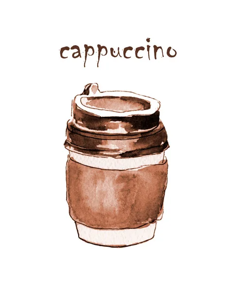 Ζωγραφισμένη Στο Χέρι Ακουαρέλα Takeaway Καφέ Καφέ Χάρτινο Κύπελλο Για — Φωτογραφία Αρχείου