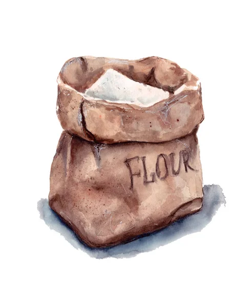 Hand Drawn Watercolor Illustration White Flour Paper Bag Isolated White — Stock Photo, Image