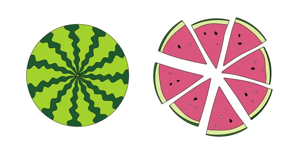Platte illustratie. Cirkel van rijpe watermeloen op een witte achtergrond. Nationaal Watermeloen Dag Ontwerp. Geïsoleerd op een witte achtergrond. — Stockfoto