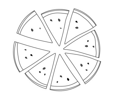 Bir karpuz dilimlenmiş web kullanıcı arayüzü ana hatları simgesi çizimi. Web tasarımı, mobil aygıtlar ve kullanıcı arayüzü için dilimlenmiş karpuz simgesi beyaz arkaplanda izole edildi