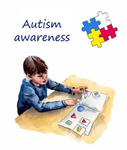 Иллюстрация Детского Аутизма Символизирует Занятия Учителя Детьми Синдромом Аутизма Изолированные — стоковое фото