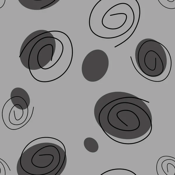 Llüzyon Kusursuz Desen Farklı Boyutlarda Siyah Spiraller Gri Arkaplanda Gri — Stok fotoğraf