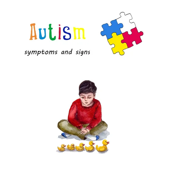 Ilustración Acuarela Del Comportamiento Niños Con Autismo Clasifica Los Juguetes — Foto de Stock