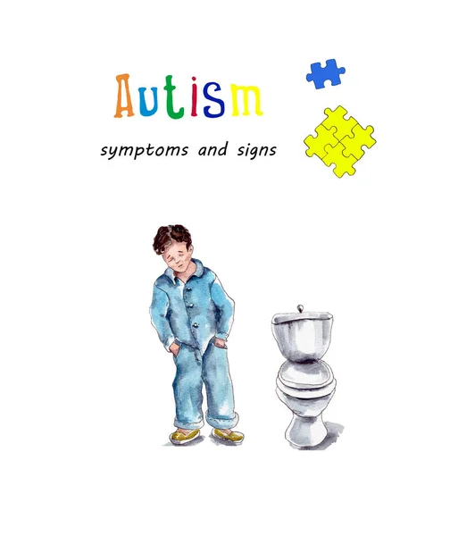 Akwarelowa Ilustracja Zachowania Dzieci Autyzmem Niemożność Korzystania Toalety Światowy Autyzm — Zdjęcie stockowe