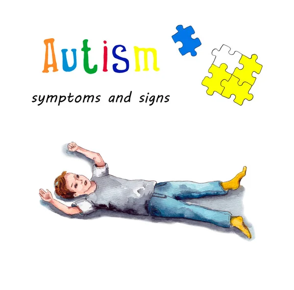 Ilustración Acuarela Del Comportamiento Niños Con Autismo Rabietas Soledad Comportamiento —  Fotos de Stock