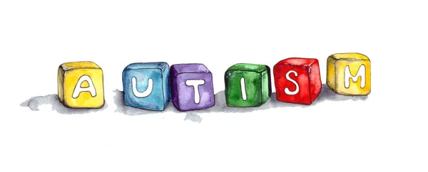 Akwarela Ilustracja Zaburzenia Spektrum Autyzmu Asd Słowo Autyzm Jest Napisane — Zdjęcie stockowe