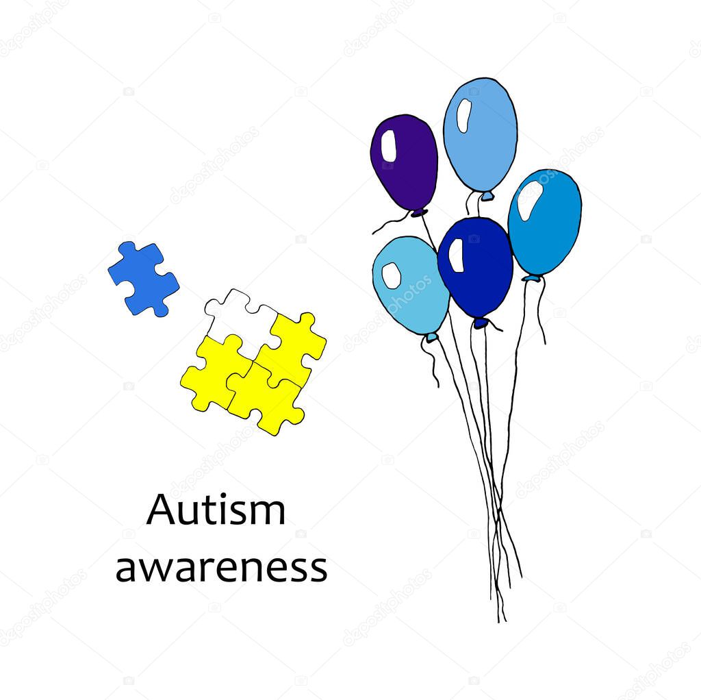 watercolor illustration of world autism awareness day. design of a hand-drawn sign puzzle. Symbol of autism. isolated on a white background.