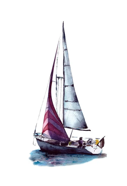 Ilustración de acuarela. viajar en un crucero yacht.sea, aventura en el océano.aislado sobre un fondo blanco . — Foto de Stock