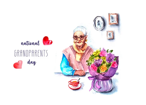 watercolor illustration of national grandparents day Happy grandparents Day with an inscription. isolated on white.