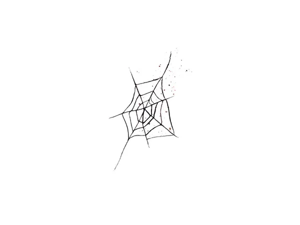 水彩画 万圣节快乐 白色背景的黑色蜘蛛网 万圣节的标志 孤立的 — 图库照片