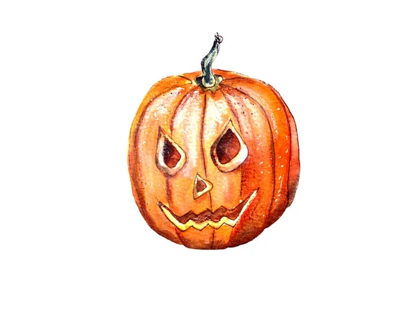 Illustration Aquarelle Joyeux Halloween Citrouille Mûre Orange Sur Fond Blanc — Photo