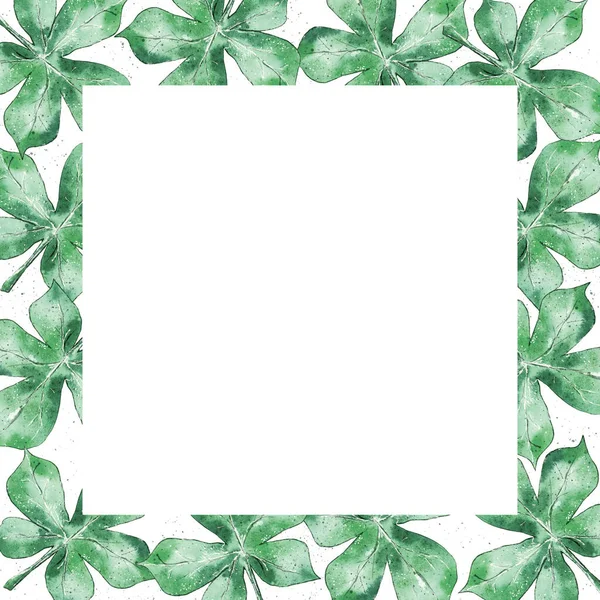 水彩画 带有绿叶的框架 明信片模板 邀请函 在白色背景上隔离 — 图库照片