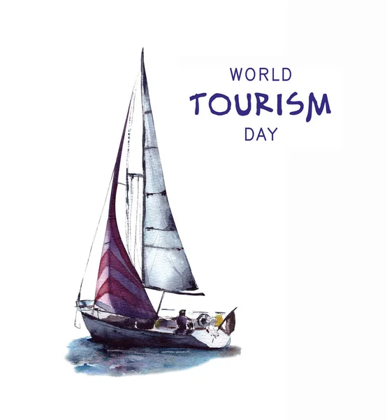 Ilustração Aquarela Modelo Logotipo Dia Turismo Mundial Isolado Fundo Branco — Fotografia de Stock