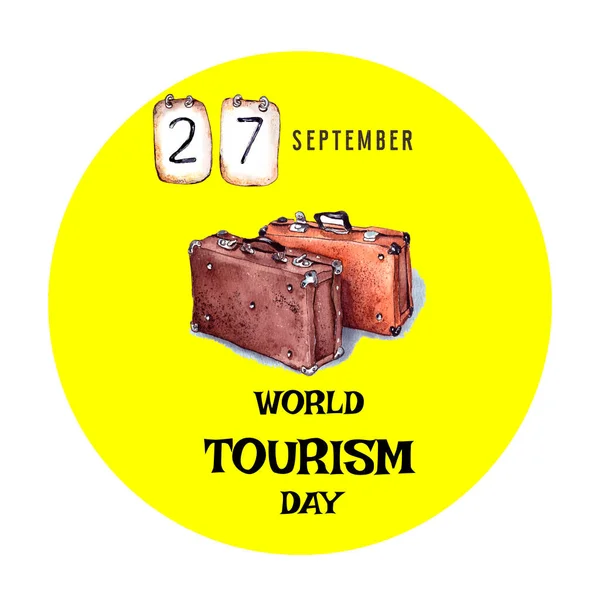 watercolor illustration of the world tourism day logo template isolated on a white background.