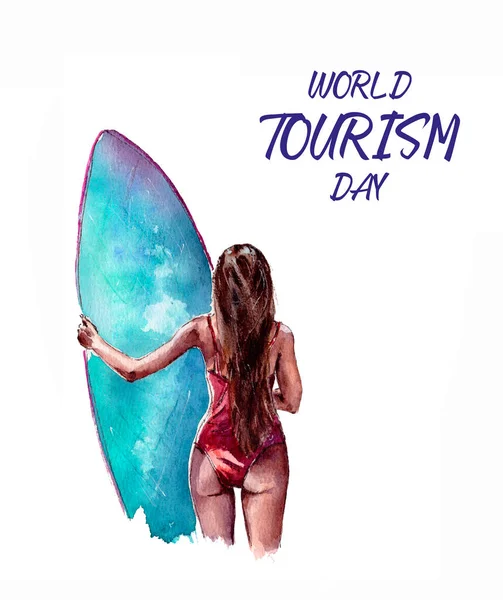 Ilustração Aquarela Modelo Logotipo Dia Turismo Mundial Isolado Fundo Branco — Fotografia de Stock