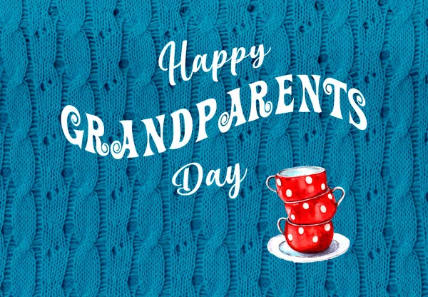 Akwarelowa Ilustracja Dnia Dziadków Szczęśliwego Dnia Dziadków Napisem Izolowany Białym — Zdjęcie stockowe