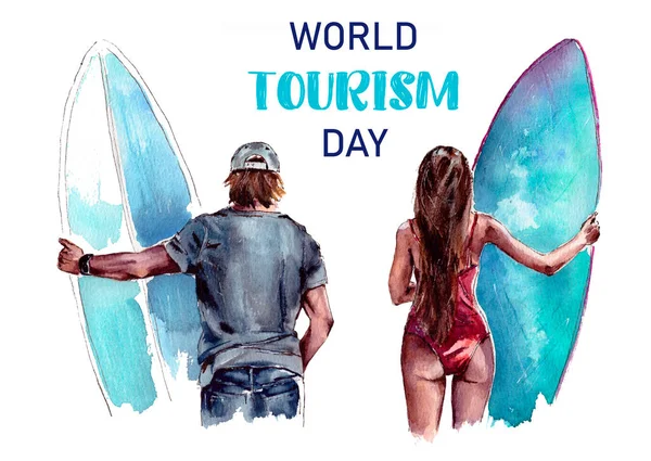 Ilustração Aquarela Modelo Logotipo Dia Turismo Mundial Isolado Fundo Branco — Fotografia de Stock