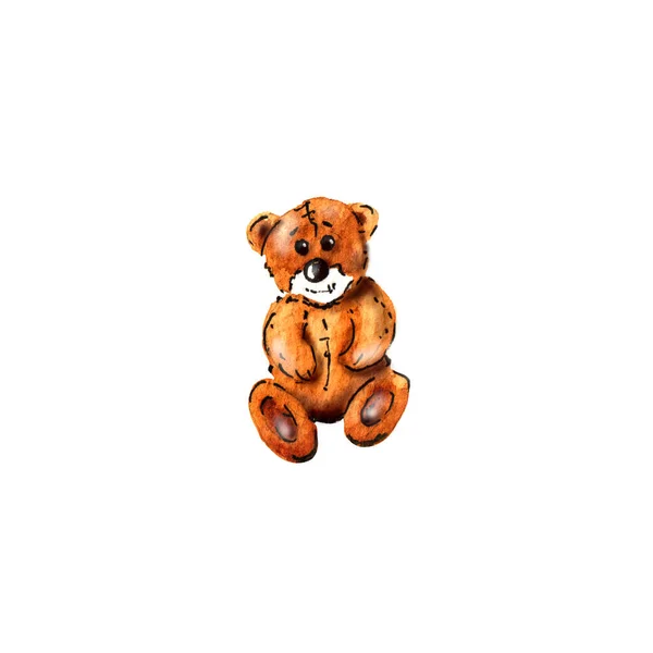 watercolor illustration of a Classic Teddy bear isolated on a white background.