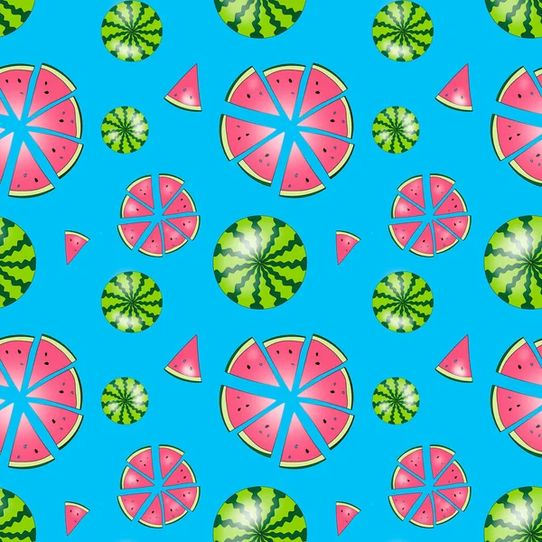 Illustration Seamless Pattern Ripe Green Watermelon Sliced Pieces Pattern Top — Stock Photo, Image