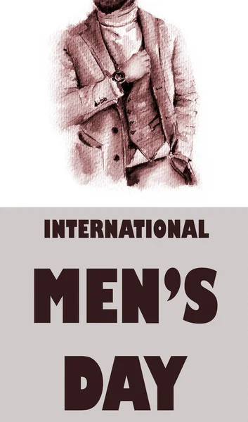 Ilustração Aquarela Cartaz Dia Internacional Dos Homens Silhueta Homem Vestido — Fotografia de Stock