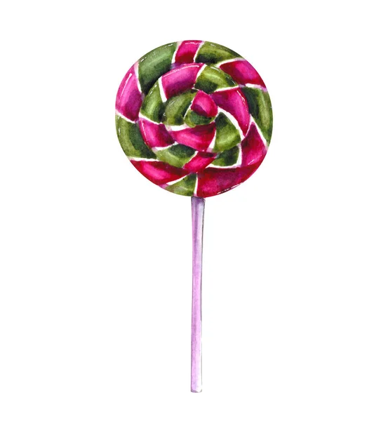 Illustrazione Acquerello Set Simboli Natalizi Elementi Festivi Lollipop Colorato Bastone — Foto Stock