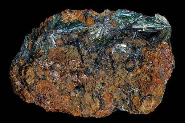 Clusters Crystals Dark Green Shiny Vivianite Mineral Brown Iron Ore Images De Stock Libres De Droits