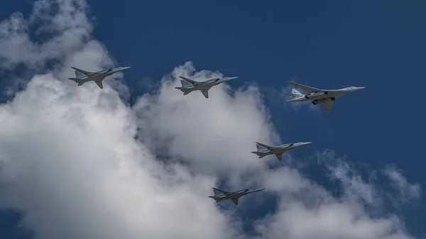 Aviones Combate Las Fuerzas Armadas Federación Rusa Desfile Del Día —  Fotos de Stock