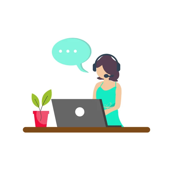 Beyaz arka planda bilgisayar başında çalışan bir kadın.