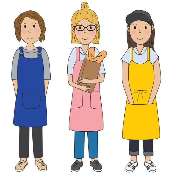 kadın kız kadın önlük giyen yemek hazırlamak.illustration.Ep