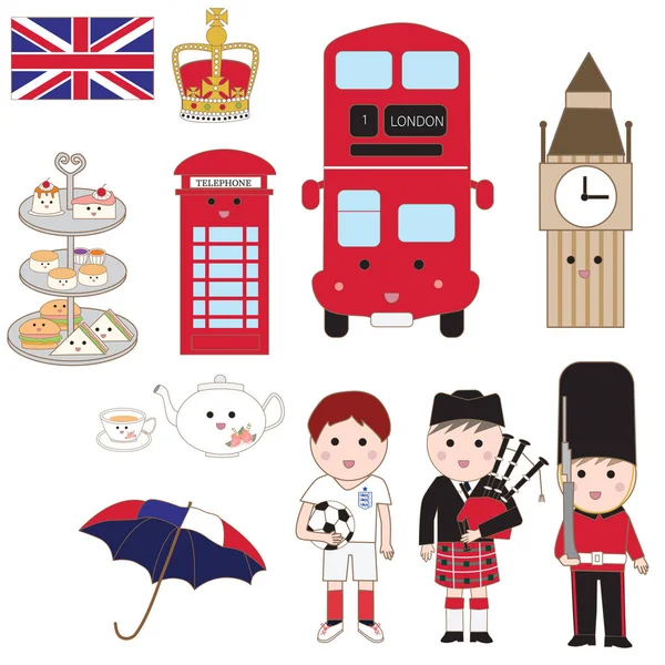 Reino Unido Inglaterra Londres Travel icons.isolate ilustración vector.EPS10 — Archivo Imágenes Vectoriales