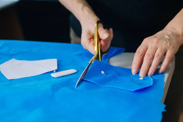 Creating Handmade Medical Masks Sewing Protective Masks Home Cut Table — Stockfoto