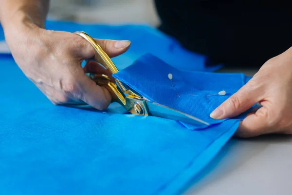 Creating Handmade Medical Masks Sewing Protective Masks Home Cut Table — Stock Photo, Image