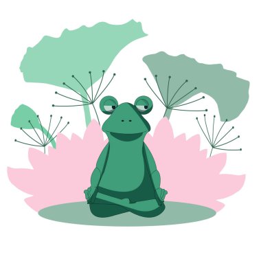 Kurbağa Lotus pozisyonunda. Kurbağa yoga yapıyor. sakin ve Zen.