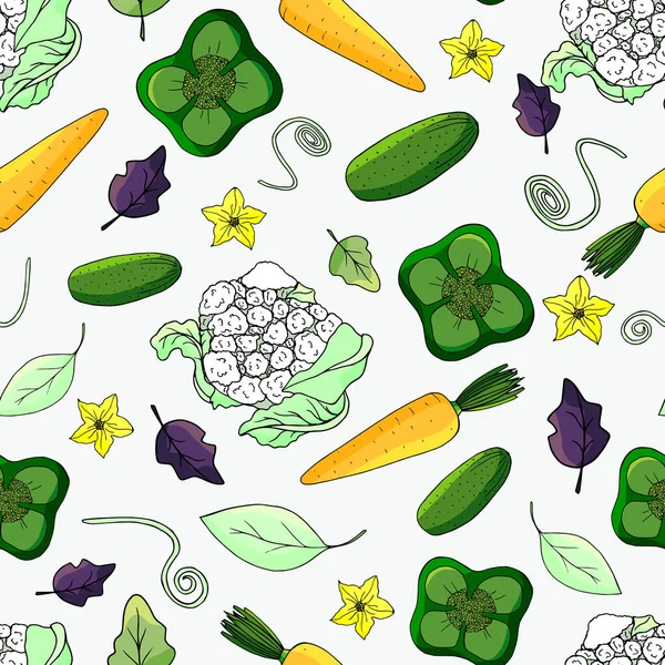 Vektor Nahtlose Muster Mit Gemüse Hintergrund Mit Paprika Blumenkohl Karotte — Stockvektor