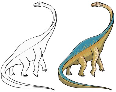 Dinozor vektörü Brachiosaurus. Renk çizgisi. Ve çocuk tasarımı için renkli bir dinozor..